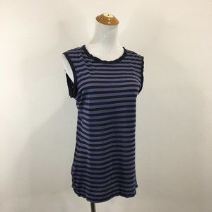 VINCE Blue Navy Striped Pima Cotton Sleeveless Basic Tank Top